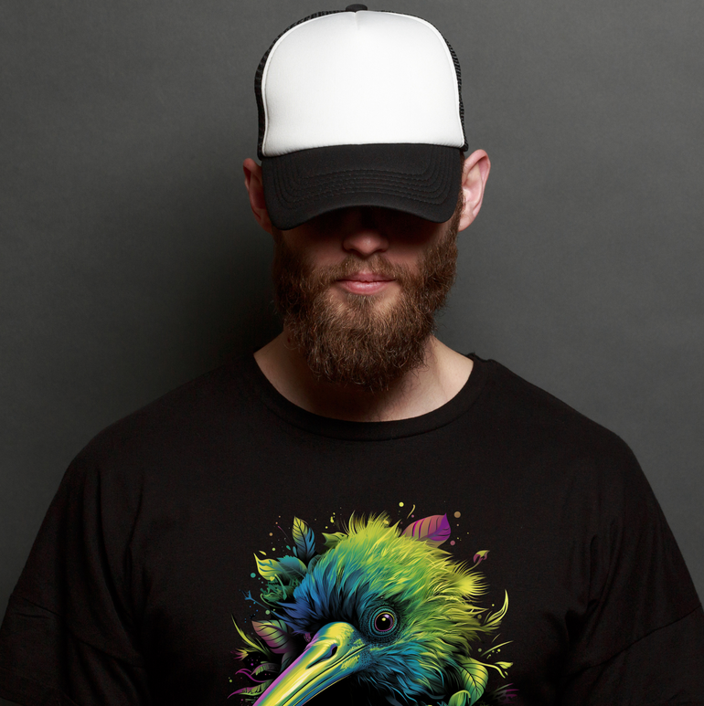 Unique Kiwi Bird Design on Premium Black Cotton T-Shirt