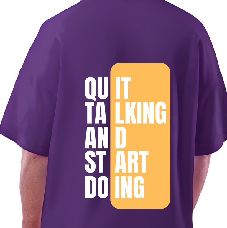 Oversized Cotton T-shirt with Bold Motivational Back Graphic