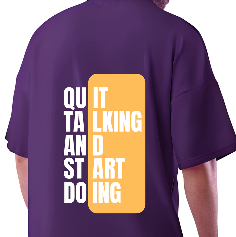 Oversized Cotton T-shirt with Bold Motivational Back Graphic