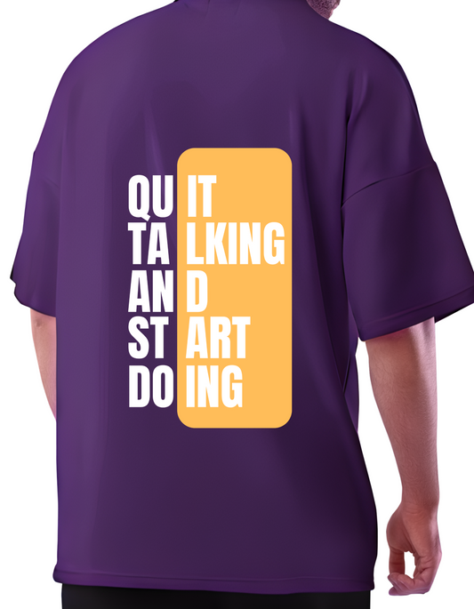 Oversized Cotton T-shirt with Bold Motivational Back Graphic
