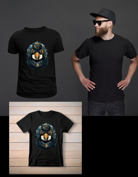 Agent Penguin Cyberpunk Design on Premium Black Cotton T-Shirt