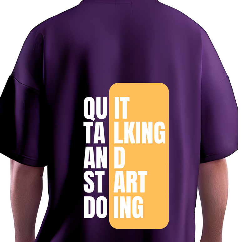 Oversized Cotton T-shirt with Bold Motivational Back Graphic