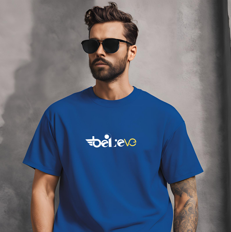 Oversized Royal Blue 'Believe' T-Shirt