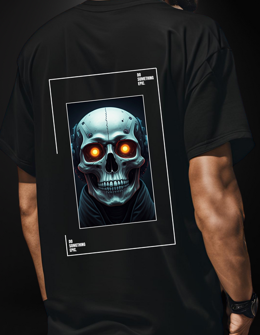 Epic Cyberskull Oversized Graphic Tee - Futuristic Streetwear