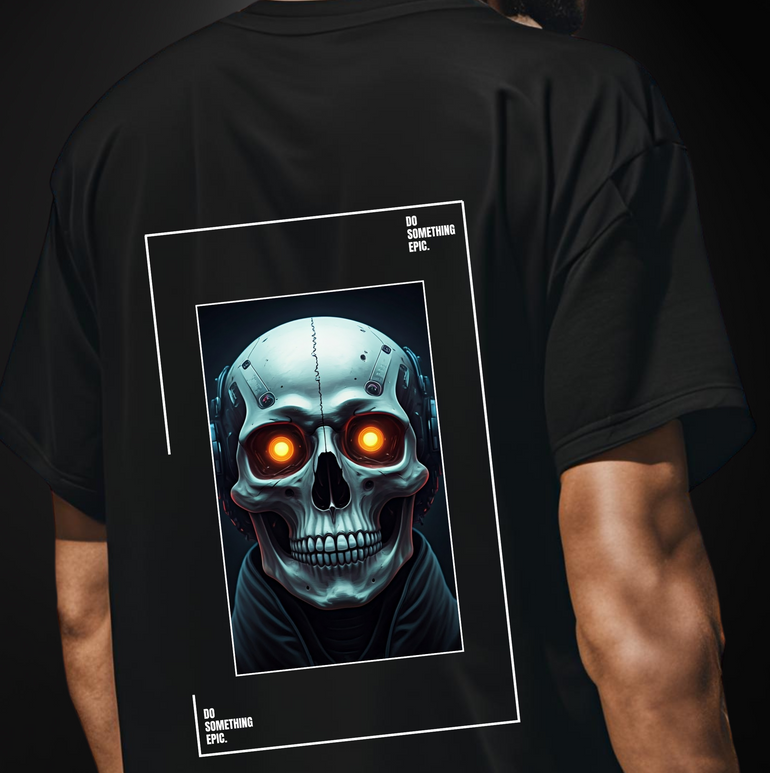 Epic Cyberskull Oversized Graphic Tee - Futuristic Streetwear