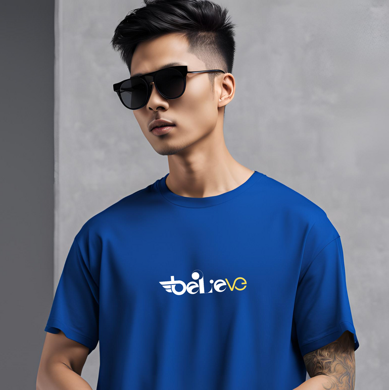 Oversized Royal Blue 'Believe' T-Shirt