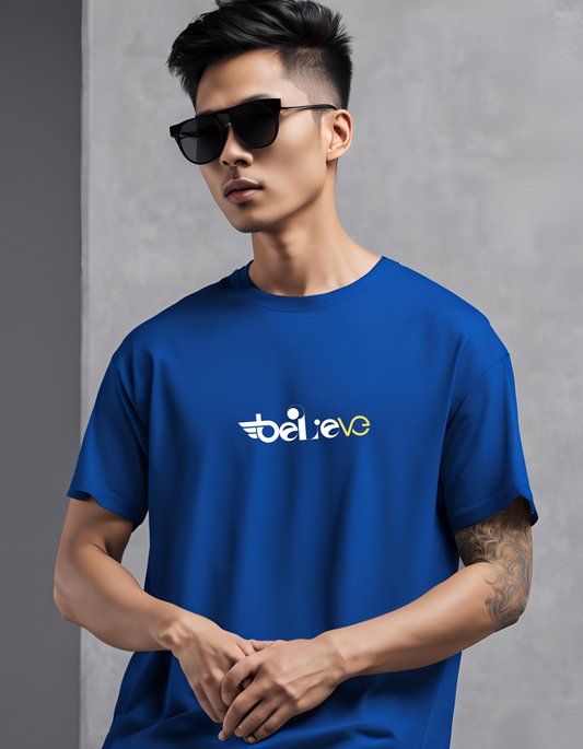 Oversized Royal Blue 'Believe' T-Shirt