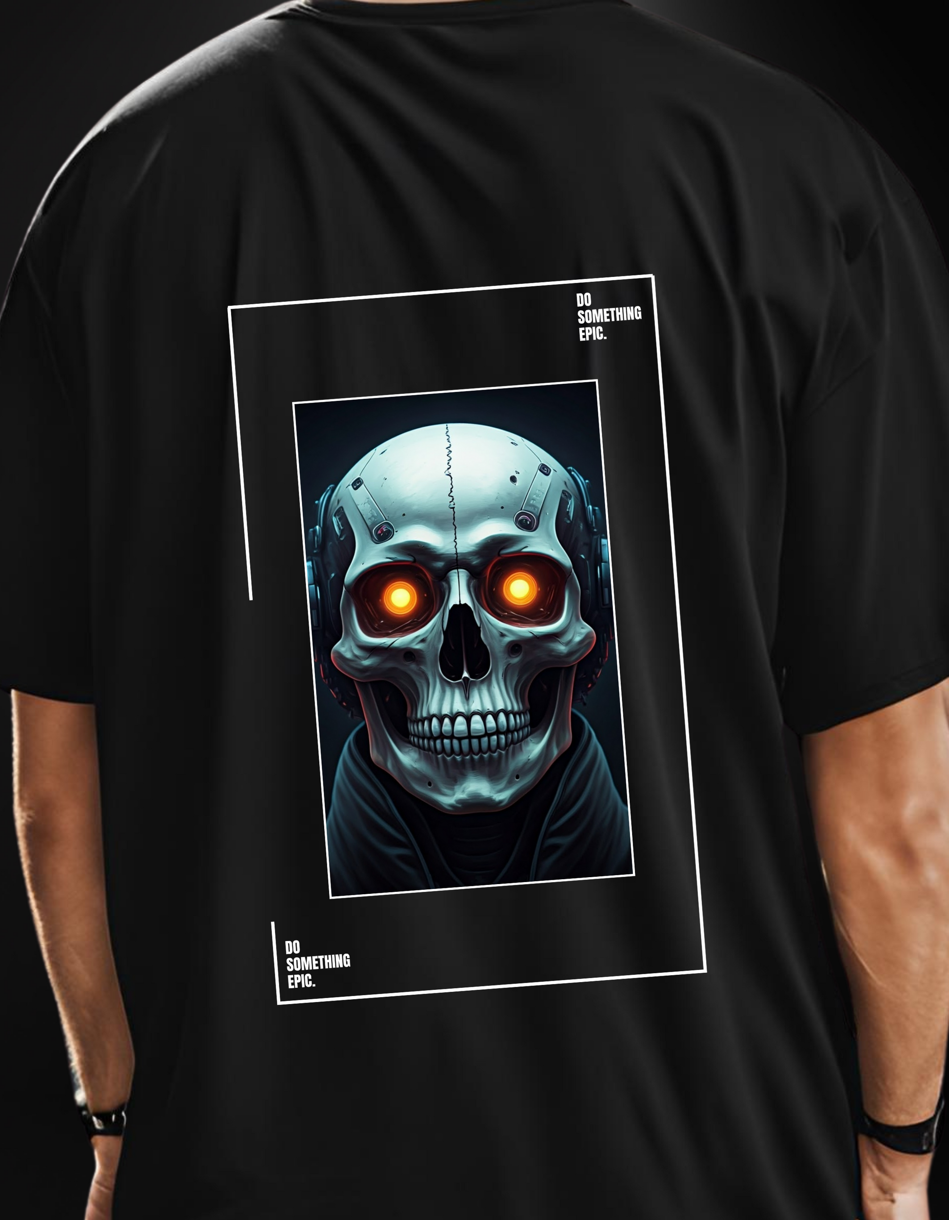Epic Cyberskull Oversized Graphic Tee - Futuristic Streetwear