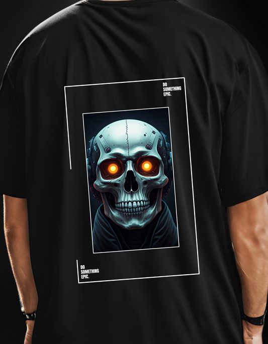 Epic Cyberskull Oversized Graphic Tee - Futuristic Streetwear