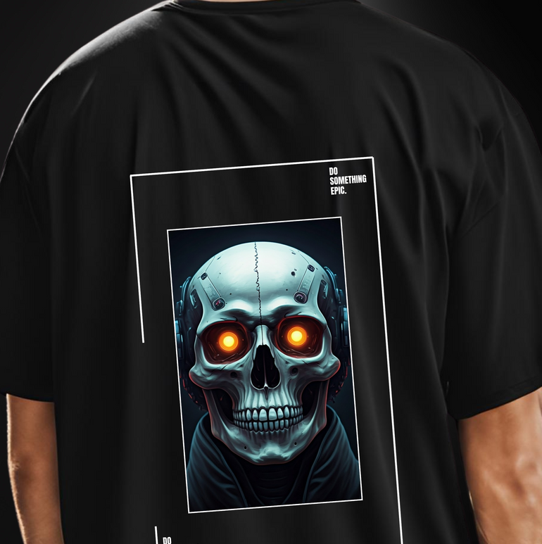 Epic Cyberskull Oversized Graphic Tee - Futuristic Streetwear