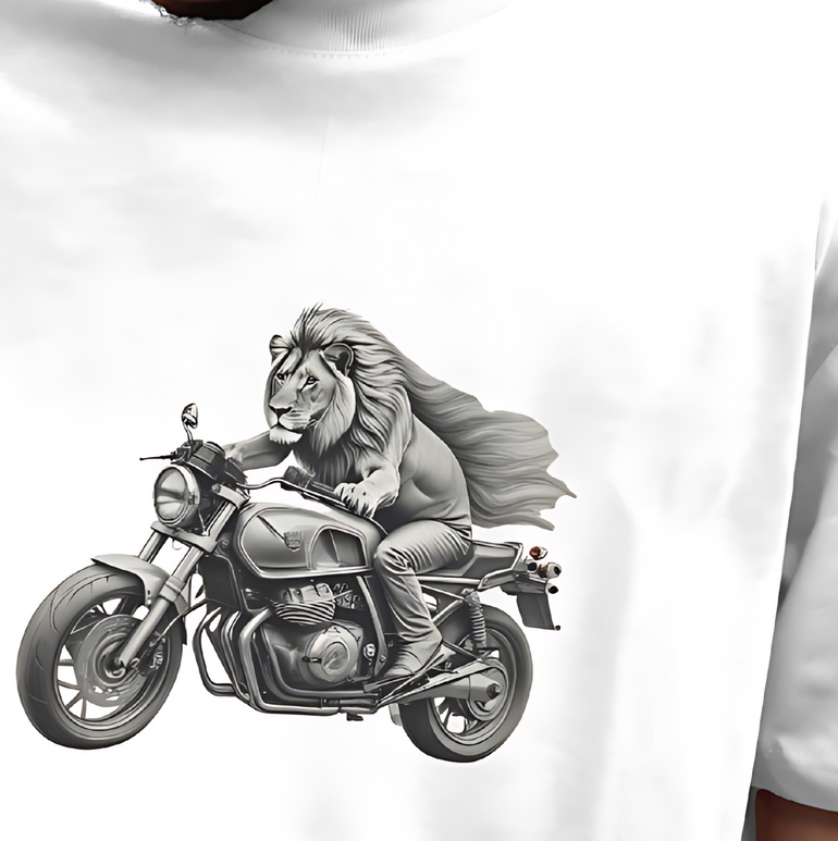 Lion on a Motorcycle: The Lion Biker Tee