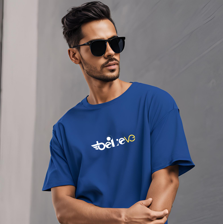 Oversized Royal Blue 'Believe' T-Shirt