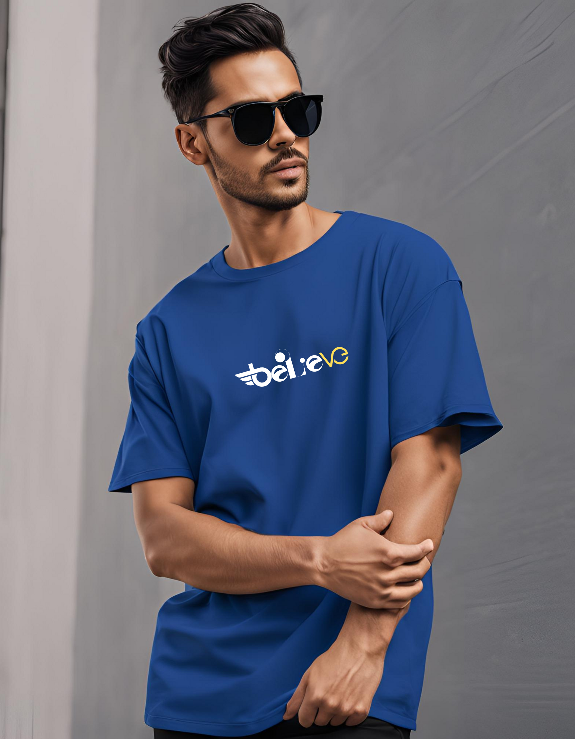 Oversized Royal Blue 'Believe' T-Shirt