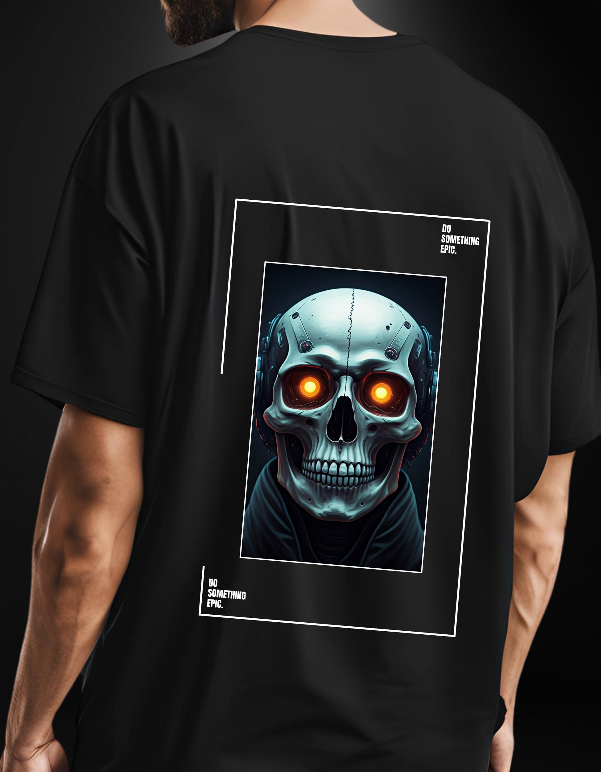 Epic Cyberskull Oversized Graphic Tee - Futuristic Streetwear