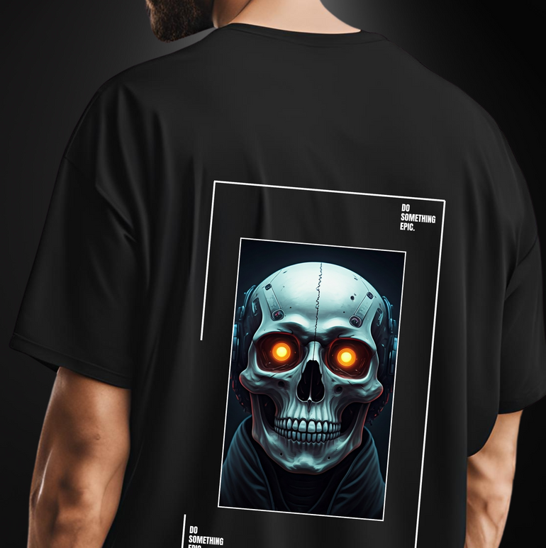 Epic Cyberskull Oversized Graphic Tee - Futuristic Streetwear