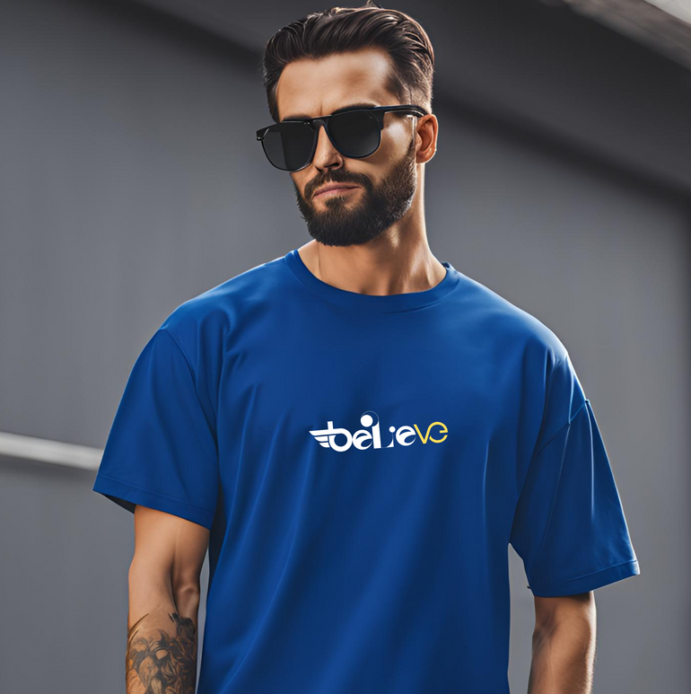Oversized Royal Blue 'Believe' T-Shirt