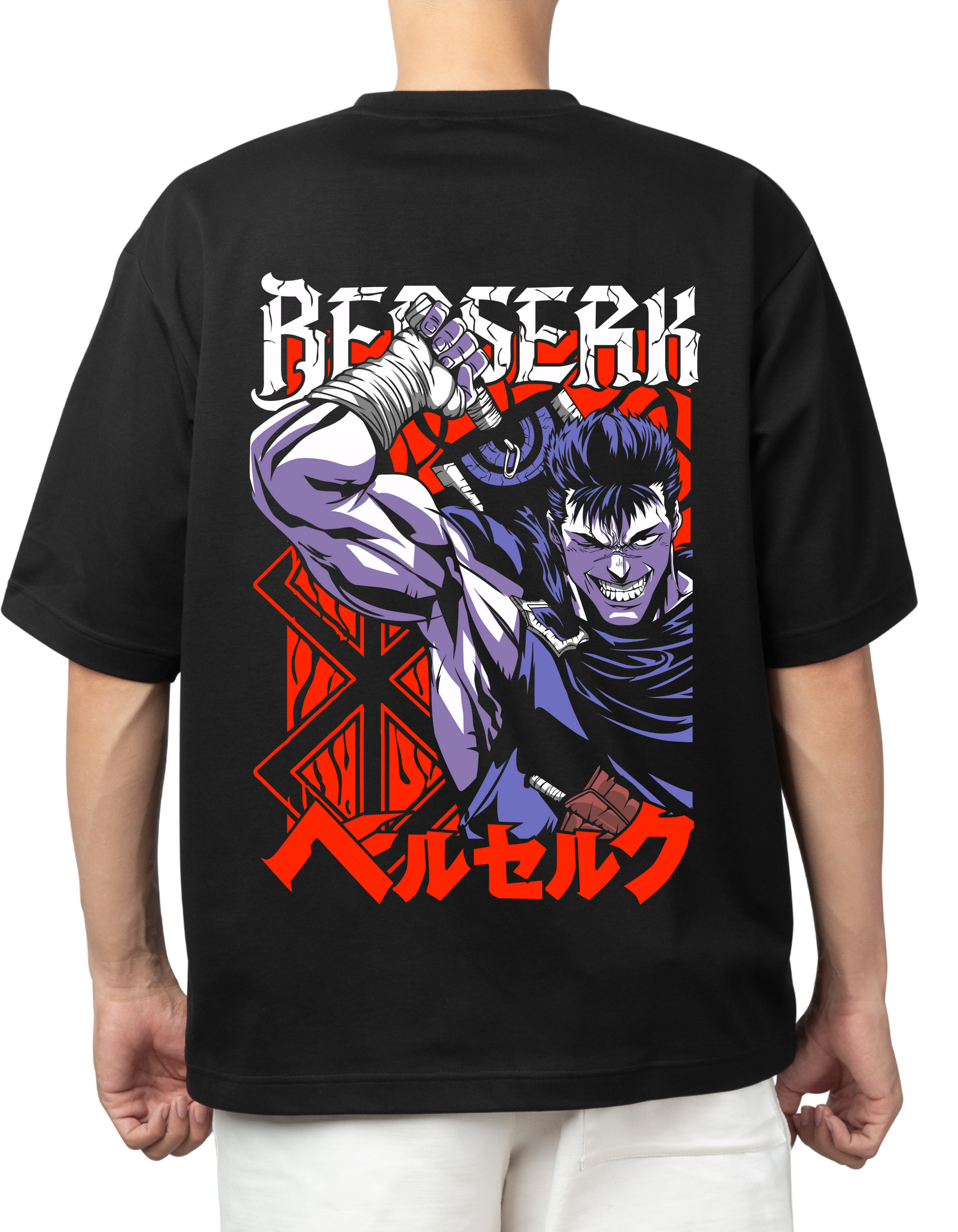 "Ultimate Anime Oversize Set: 'Berserk' Black & 'Kakarot' White Tees"