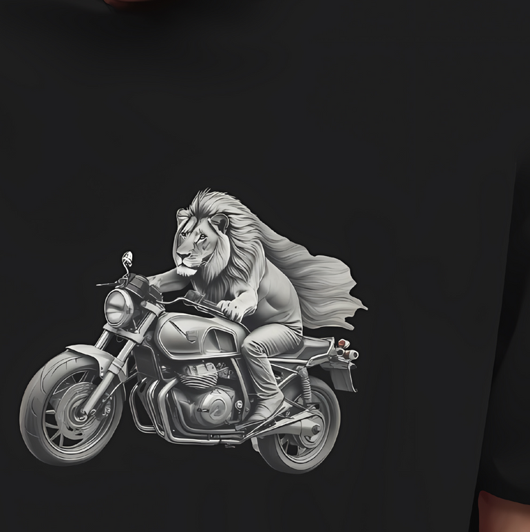 Lion on a Motorcycle: The Lion Biker Tee