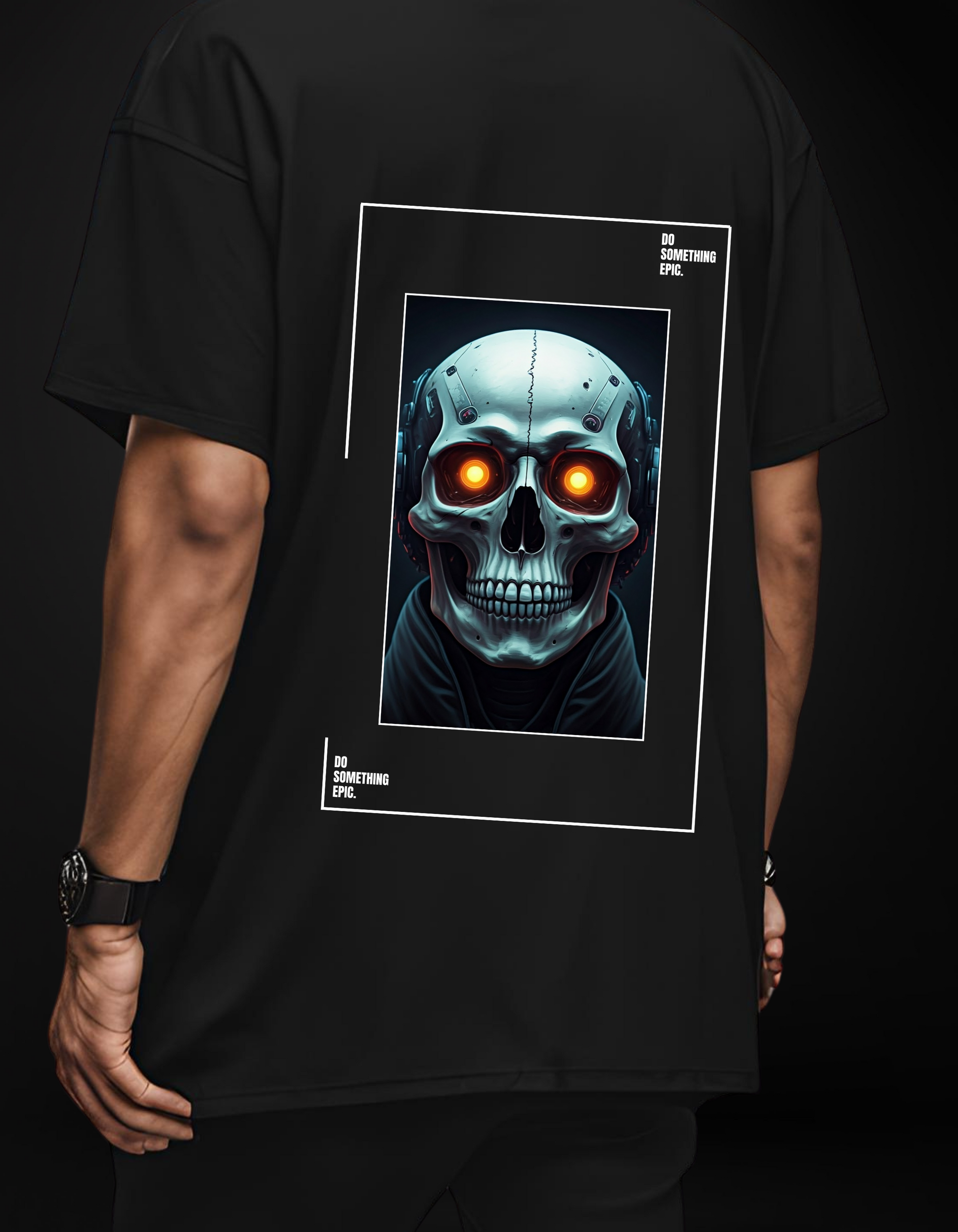 Epic Cyberskull Oversized Graphic Tee - Futuristic Streetwear