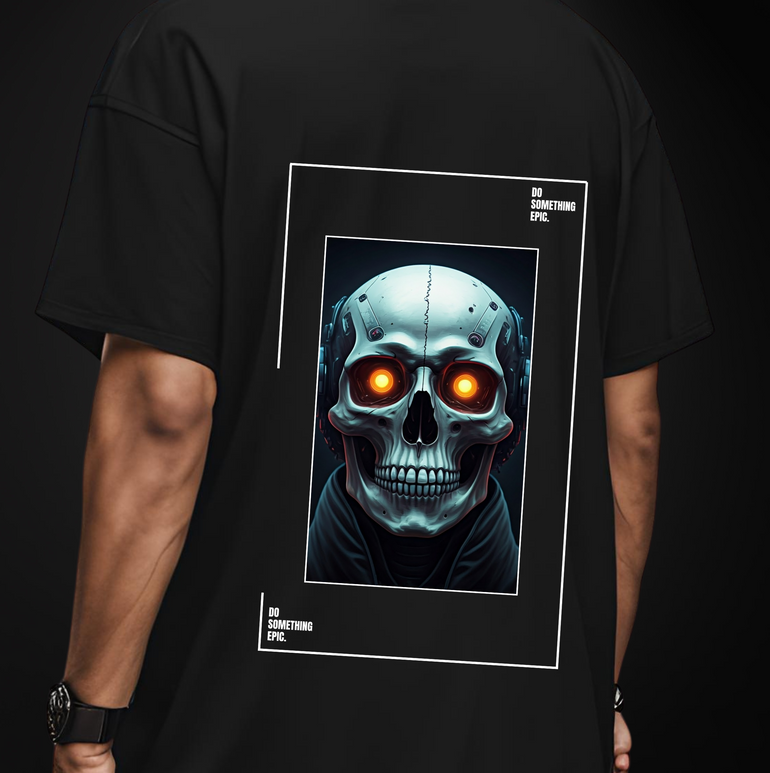 Epic Cyberskull Oversized Graphic Tee - Futuristic Streetwear