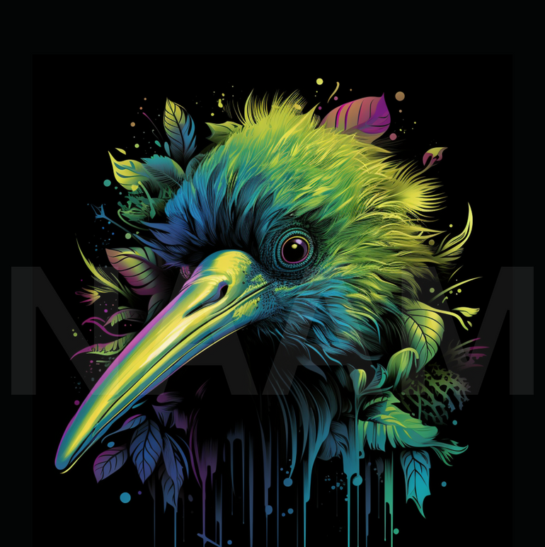 Unique Kiwi Bird Design on Premium Black Cotton T-Shirt