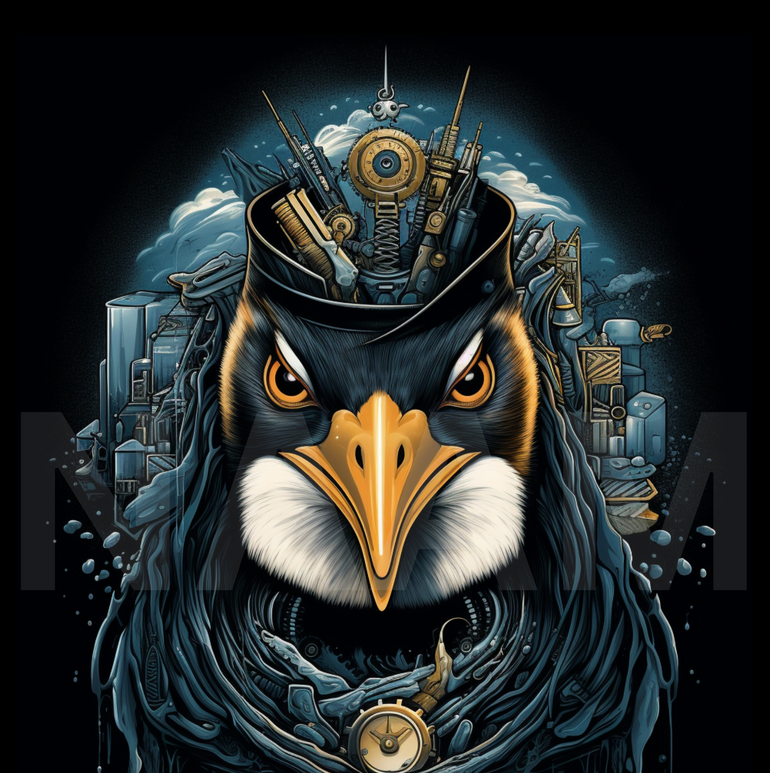 Agent Penguin Cyberpunk Design on Premium Black Cotton T-Shirt
