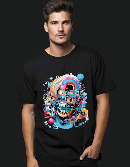 Vibrant Skull Art T-Shirt