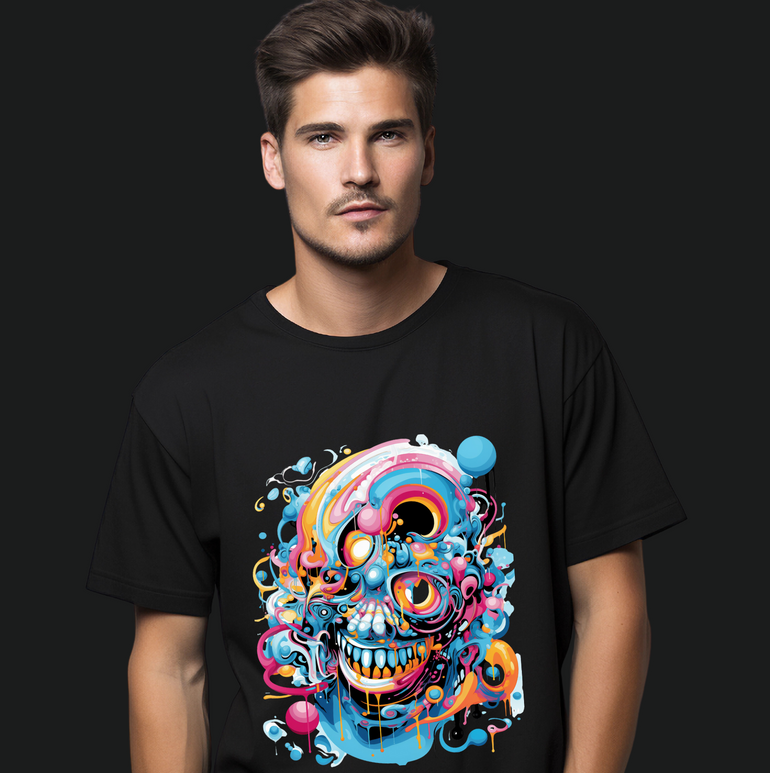 Vibrant Skull Art T-Shirt
