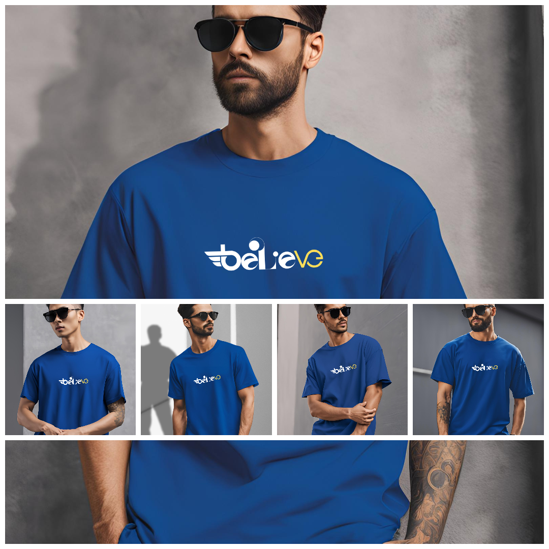 Oversized Royal Blue 'Believe' T-Shirt